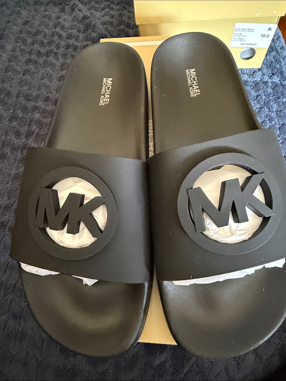 Michael Kors Black Slide Sandals with MK Logo Medallion - Picture 1 of 4